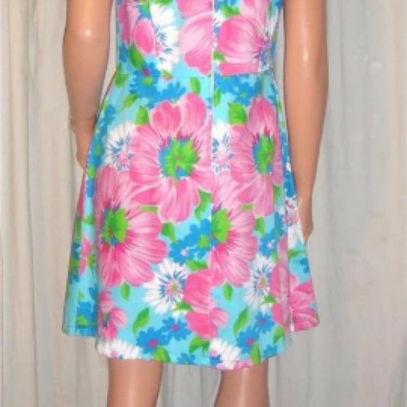 Vintage Gregg Draddy Floral Blue Pink Dress M - Picture 4 of 5